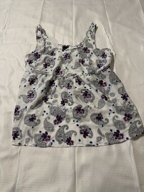 Women’s White Paisley Floral Tank Top - Purple Accents